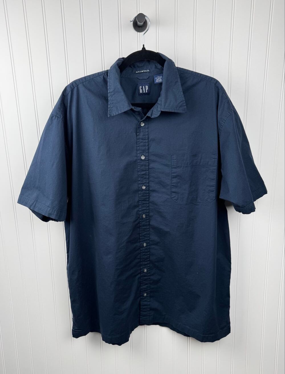 Gap Stretch Navy Button Front Shirt Men’s XXL Short Sleeve Casual Cotton